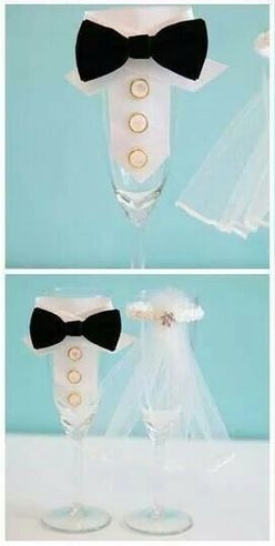 decorar copas para boda con vestido y traje